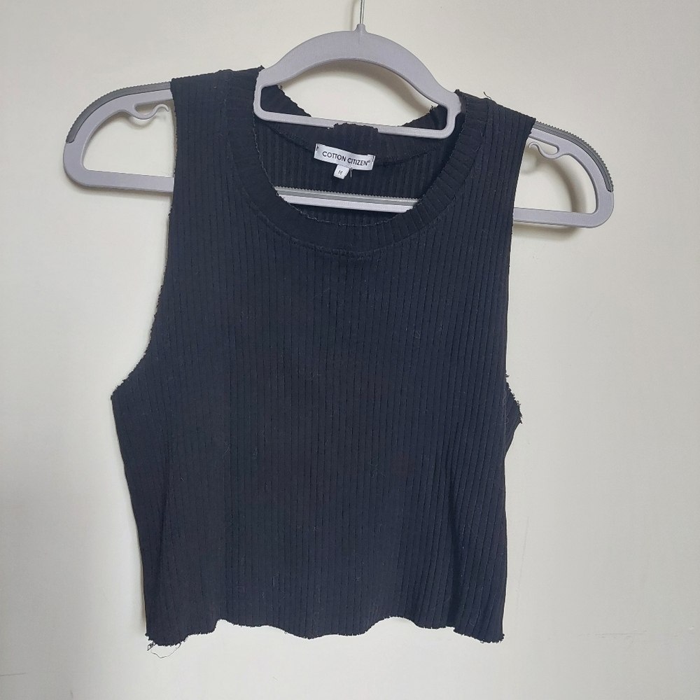 Cotton Citizen Black Ribbed Crop Tank Top Size Medium